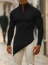 Men's Solid Color Irregular Hem Long Sleeve T-Shirt SKUL28502