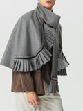 Mens Solid Pleated Trim Tweed Cloak SKUK29962