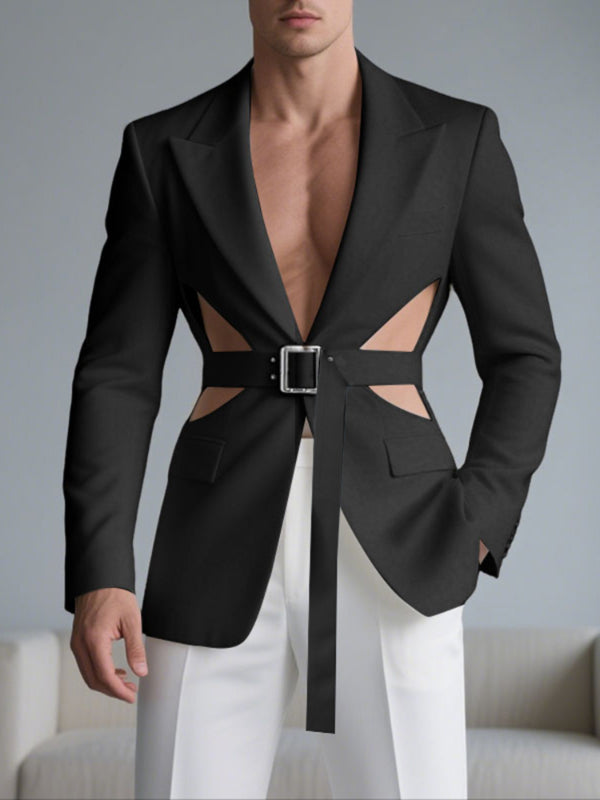 Men's Solid Hollow Out Waist Long Sleeve Casual Blazer SKUL28103