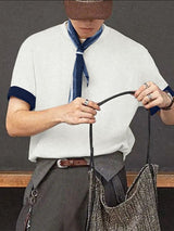 Men's Solid Color Textured Scarf Short Sleeve T-shirt SKUL30510