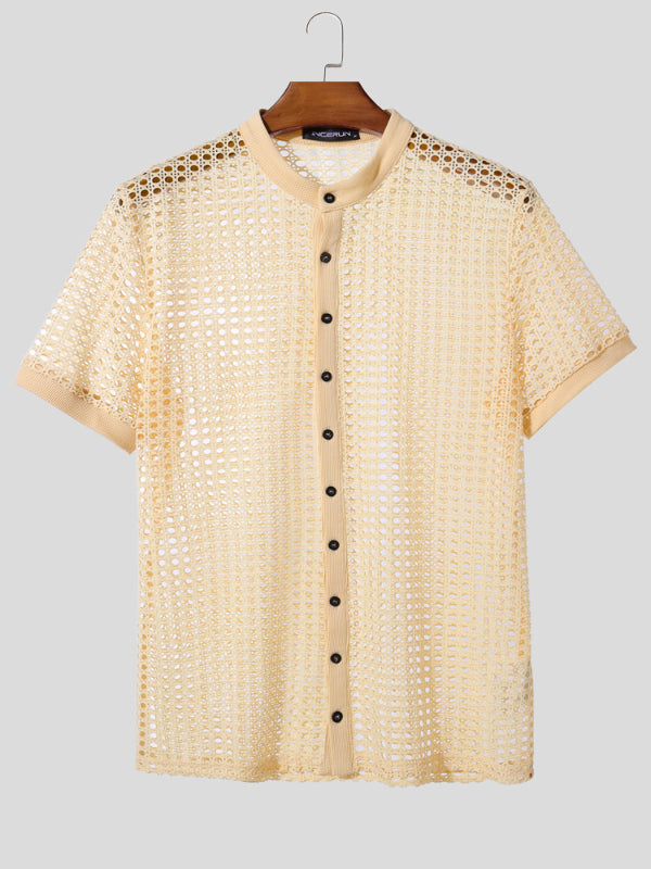 Men's Sheer Mesh Short Sleeve Shirt SKUL19721