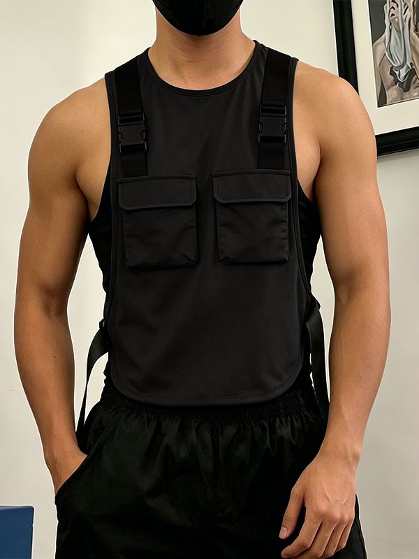 Men's Avant-Garde Deconstructed Tactical Harness Chest Rig Utility Waistcoat SKUL63094