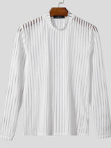 Men's Semi-Sheer High Neck Long Sleeve T-shirt SKUL42523