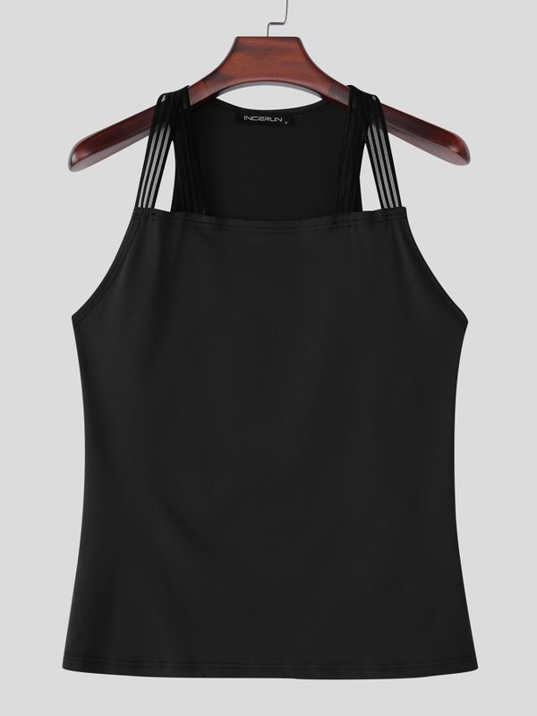 Men's Clean Fit Collarless Deep-V Snap Button Tank SKUL74871