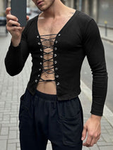 Men's Textured Drawstring Long Sleeve T-shirt SKUL42777