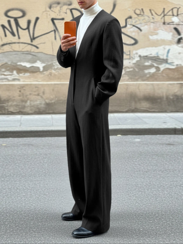 Men's Back Cutout Design Long Sleeve Jumpsuit SKUL43629