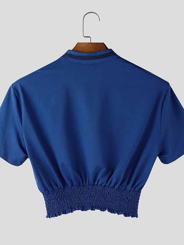 Men's Badge Patch Ruched Hem Short Sleeve Cropped T-shirt SKUL50071