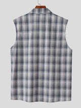 Mens Plaid Gradient Casual Sleeveless Shirt SKUL17804