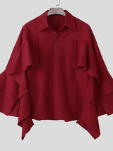 Men's Solid Color Ruffle Patchwork Long Sleeve Shirt SKUL42364
