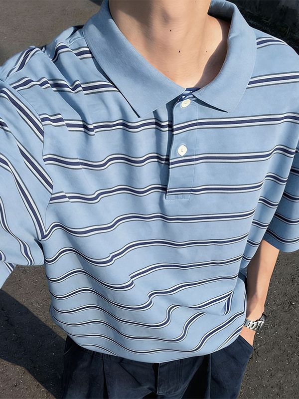 Men's Striped Knit Loose Lapel Shirt SKUL54418