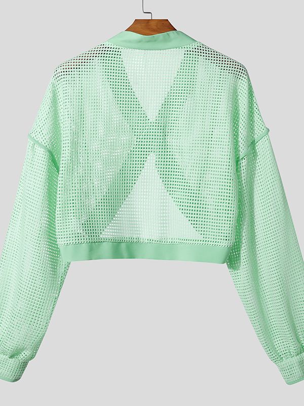 Men's Hollow Mesh Cropped Long Sleeve T-shirt SKUL46551