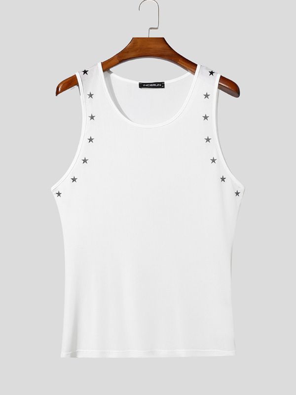 Men's Bodybuilding Display Star Print Semi-Sheer Fit Tank SKUL63174