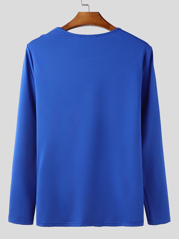 Men's Solid Color Hook Button Design Long Sleeve T-shirt SKUL43929