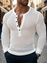Men's Sheer Mesh Half Placket Long Sleeve T-shirt SKUL48015