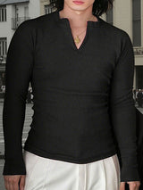 Mens Solid Color Textured Long Sleeve T-Shirt SKUK95633