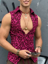 Men's Drawstring Design Leopard Print Waistcoat SKUL54595