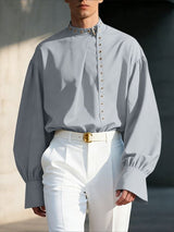 Men's Ribbon Design Eyelet Long Sleeve Shirt SKUL48630