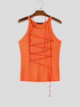 Men's Avant Garde Festival Lace Up Ribbed Scoop Neck Slim Fit Tank SKUL71421