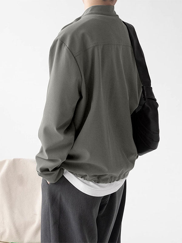 Men's Solid Color Stand Collar Casual Long Sleeve Shirt SKUL32034