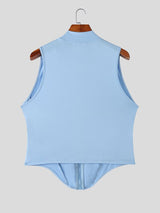 Men's Avant-Garde Deconstructed Corset-Lacing Zippered Utility Tank SKUL69065