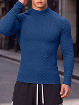 Men's Athletic Gym 3D Grid Textured Embossed Muscle Fit Raglan Long Sleeve Mock Neck T-shirt SKUL83423
