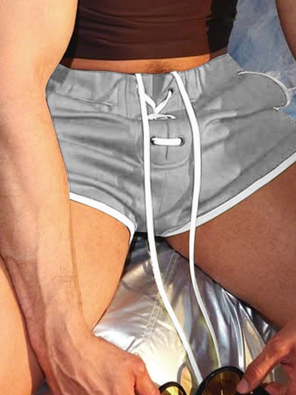 Men's Retro Gym Fitness Lace-Up Contrast Binding Extra Short Track Short SKUL67093