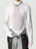 Mens Mesh Patchwork Half-Collar Bodysuit SKUK24840