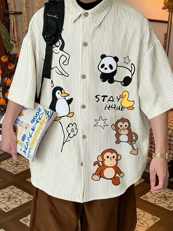 Men's Tie Patchwork Pocket Short Sleeve Shirt SKUL40277