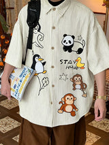 Men's Tie Patchwork Pocket Short Sleeve Shirt SKUL40277