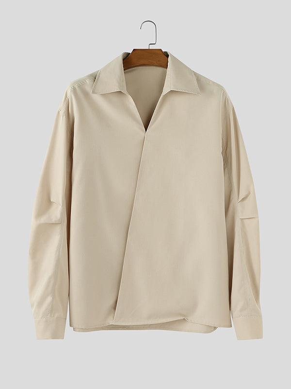 Men's Solid V Neck Long Sleeve Shirt SKUL30770