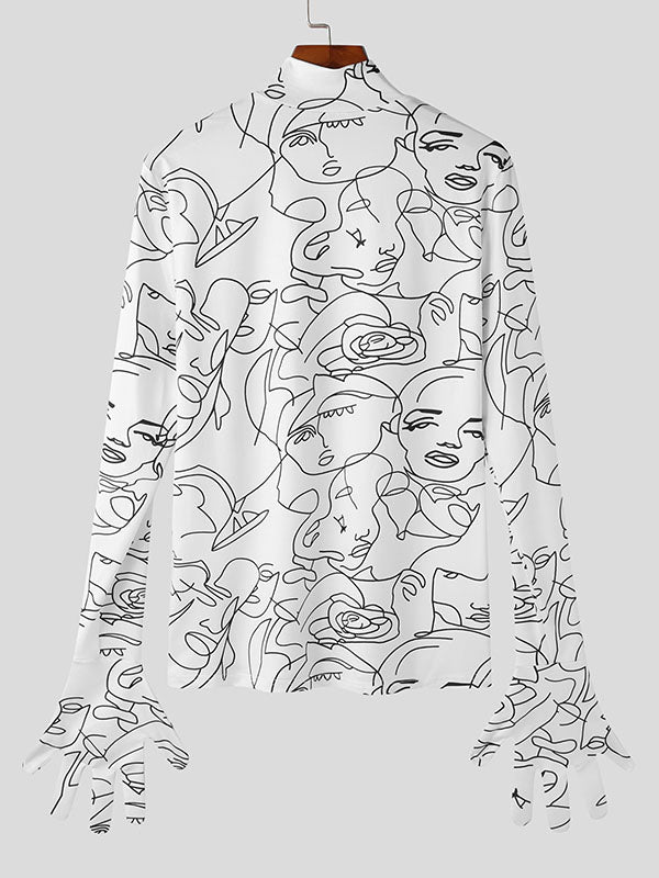 Mens Abstract Face Print Long Sleeve T-Shirt SKUK26944