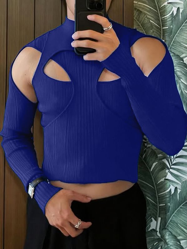 Men's Deconstructed Cut Design Long Sleeve T-shirt SKUL51950