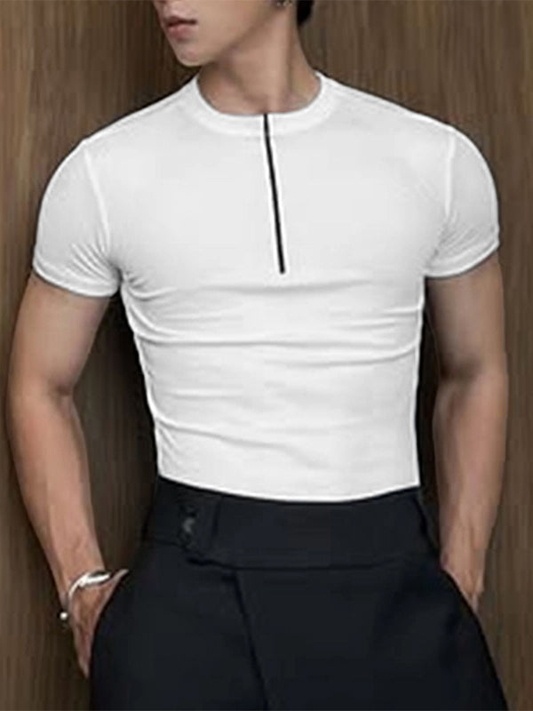 Men's Textured Half-Zip Short Sleeve T-Shirt SKUL26234
