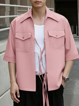 Men's Tie Patchwork Pocket Short Sleeve Shirt SKUL41241