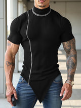 Men's Knit High Neck Zip Short Sleeve T-Shirt SKUL39883