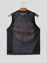 Men's High Street Retro Americana Mesh Translucent Number Graphic Slim Fitted Muscle Tank SKUL56150