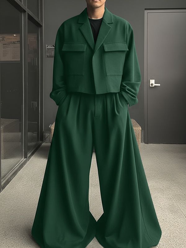 Men's Solid Color Loose Two Pieces Outfit SKUL40301