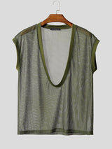 Mens Slightly Sheer Mesh Deep U-Neck Casual Tank SKUL16671