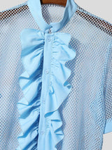 Men's French Ruffle Mesh Design Short Sleeve Shirt SKUL63170