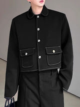 Men's Solid Color Topstitch Metal Button Long Sleeve Blazer SKUL48623