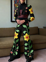 Men's Floral Print Cropped Two Pieces Outfit SKUL36337