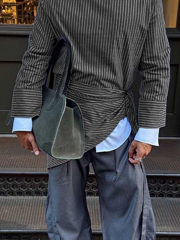 Men's Striped Tie Long Sleeve Shirt SKUL41321