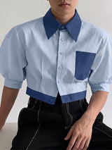 Men's High Street Party Color Block Cropped Puff Short Sleeve Shirt SKUL75730