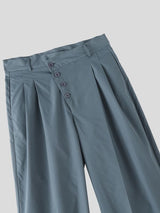 Men's Solid Color Asymmetric Placket Button Casual Pant SKUL60109