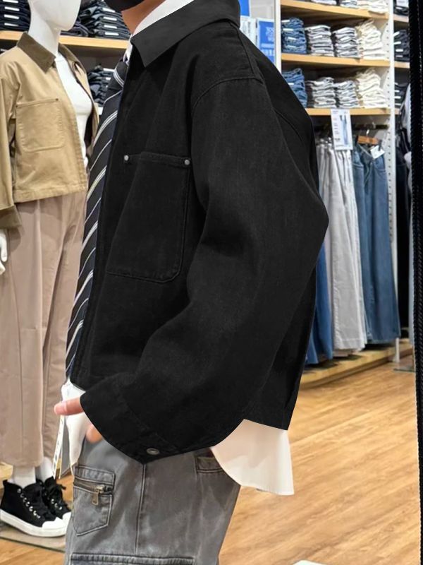 Men's Solid Corduroy Collar Long Sleeve Jacket SKUL34133