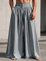 Men's Beach Resort Striped High-Waisted Pleated Wide Leg Palazzo Pant SKUL73614