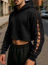 Men's Sleeve Drawstring Cropped Long Sleeve Hoodie SKUL42682