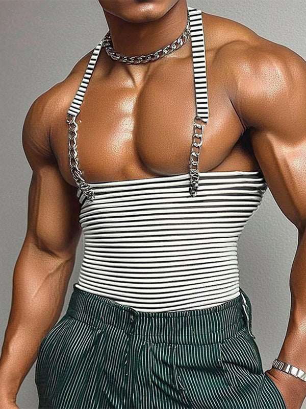 Mens Metal Bar Spliced Striped Tank SKUK92819