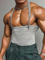 Mens Metal Bar Spliced Striped Tank SKUK92819