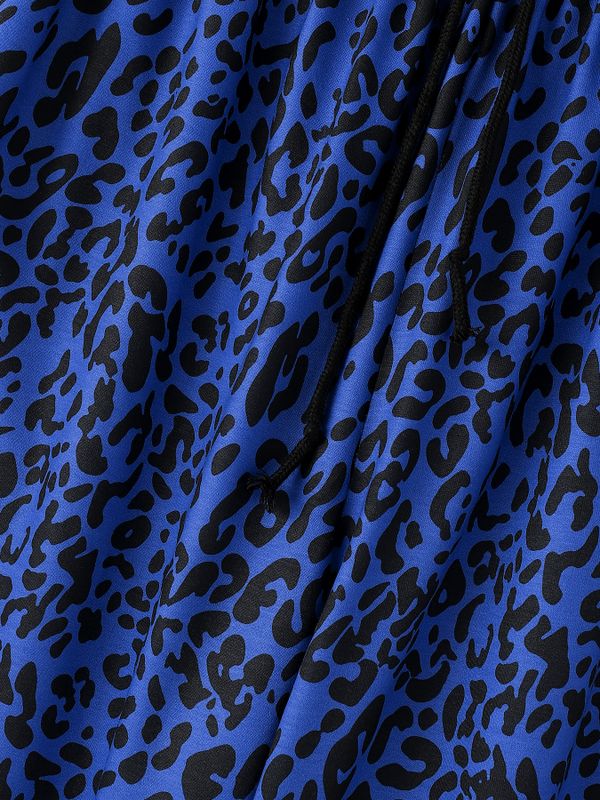 Men's Vintage Casual Leopard Print Loose Drawstring Straight Wide Leg Pant SKUL71357